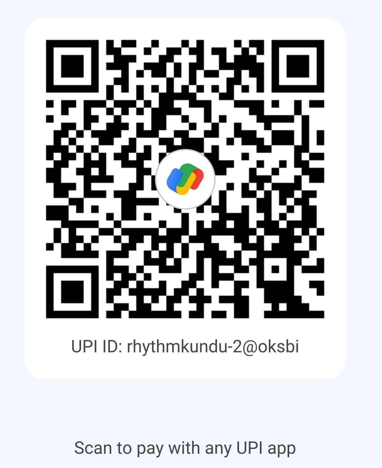 UPI QR code to pay Rhythm's Tutorial fees